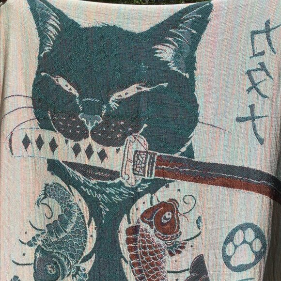 Vincent Trinidad Cat Knife Woven Blanket Tapestry Tattoo Katana Fish Japonism - Picture 7 of 10